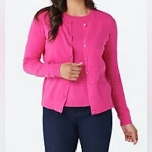 Talbots hot pink cotton blend button down cardigan size Large